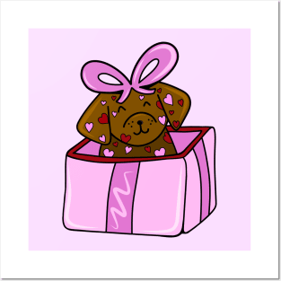 Valentine’s Day Heart Chocolate Lab Puppy in a Pink Box with Bow, made by EndlessEmporium Posters and Art